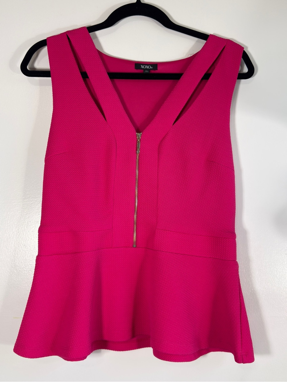XOXO Zip-Front Peplum Top Women Regular Polyester US XL Pink Blouse